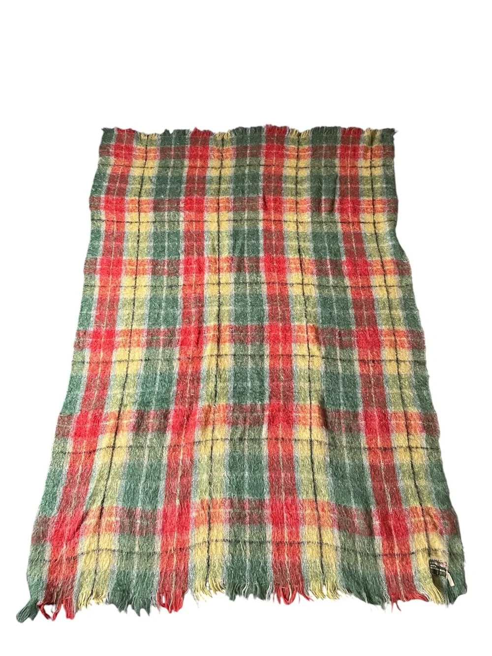 EATONS CANADA Vintage Buchanan Plaid Mohair Throw Blanket Red, Green & Yellow